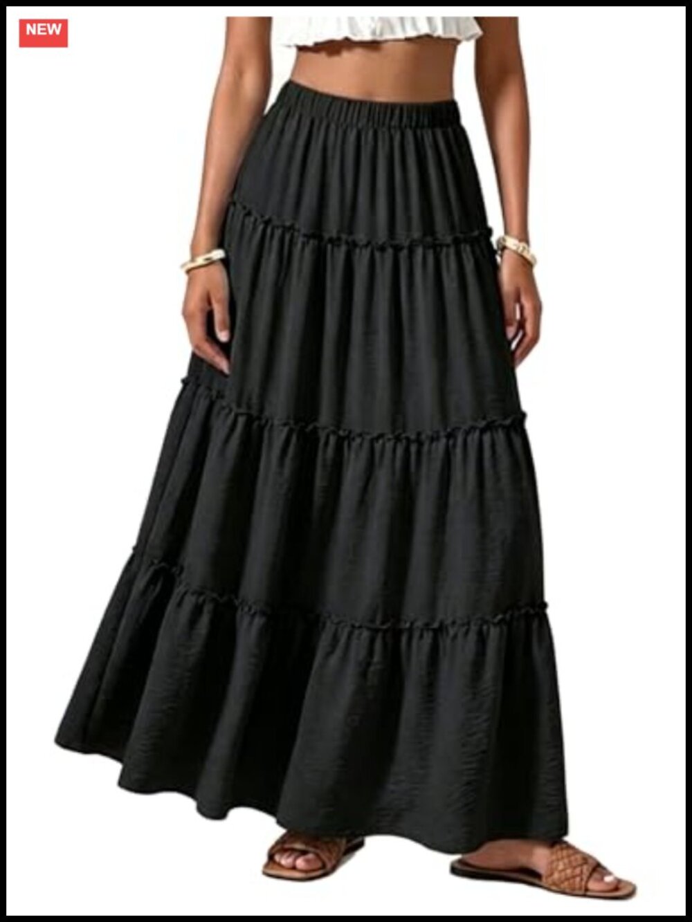 Women's Long Flowy Maxi Skirt 100% Polyester A-Line Pleated Ruffle